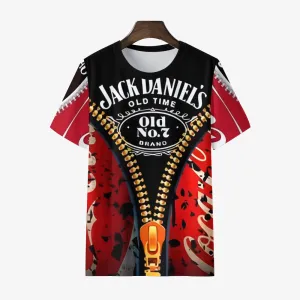 Retro Zipper Printed Casual Short Sleeve T-Shirt 2408007086