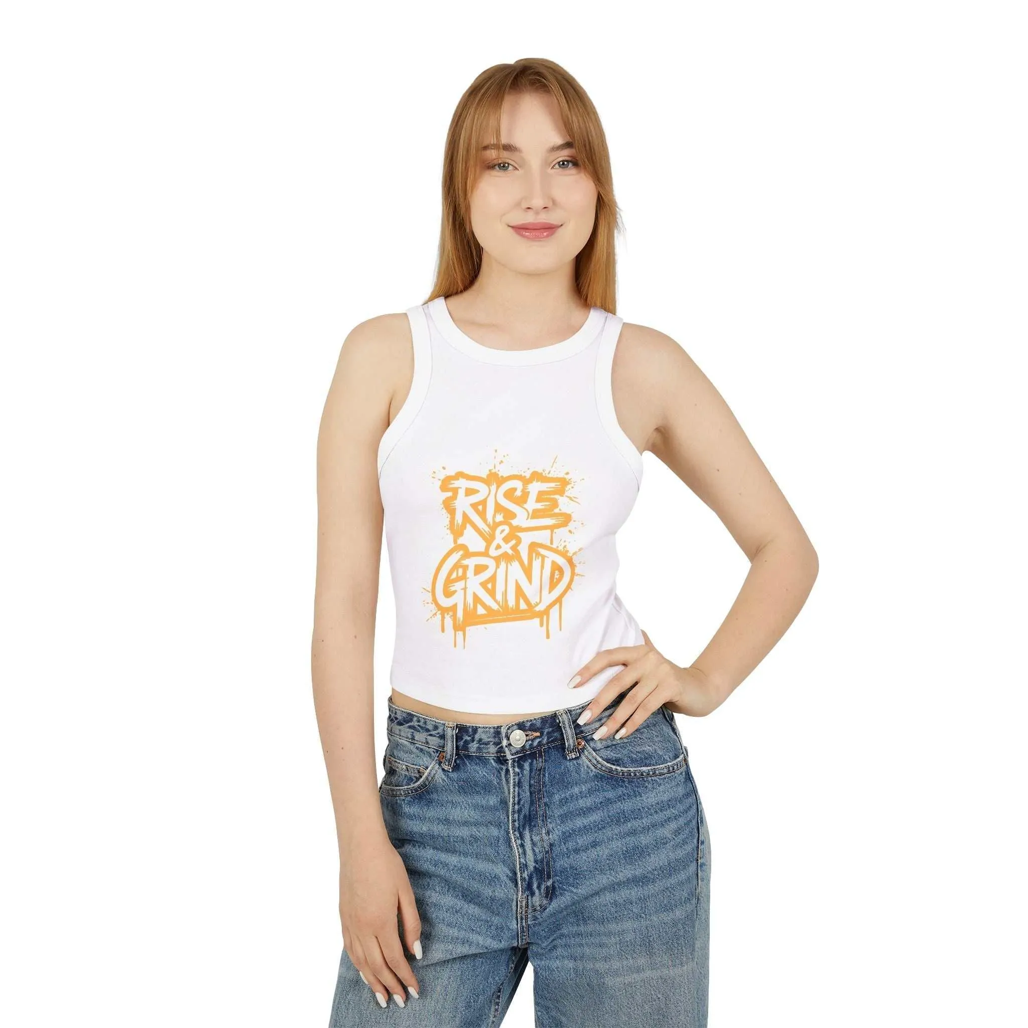 Rise & Grind Women's Micro Rib Racer Tank Top - Motivational Workout Apparel
