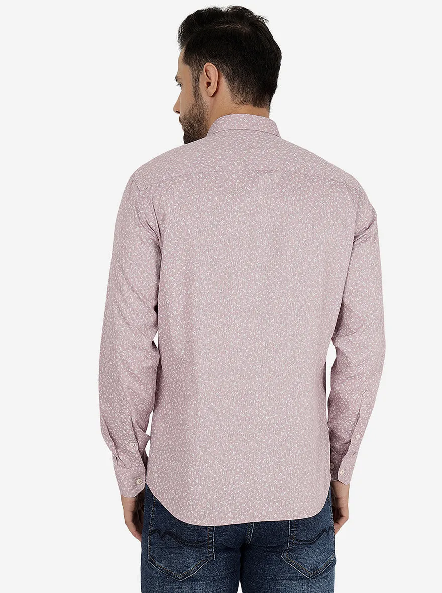 Sangria Pink Printed Slim Fit Semi Casual Shirt | JadeBlue