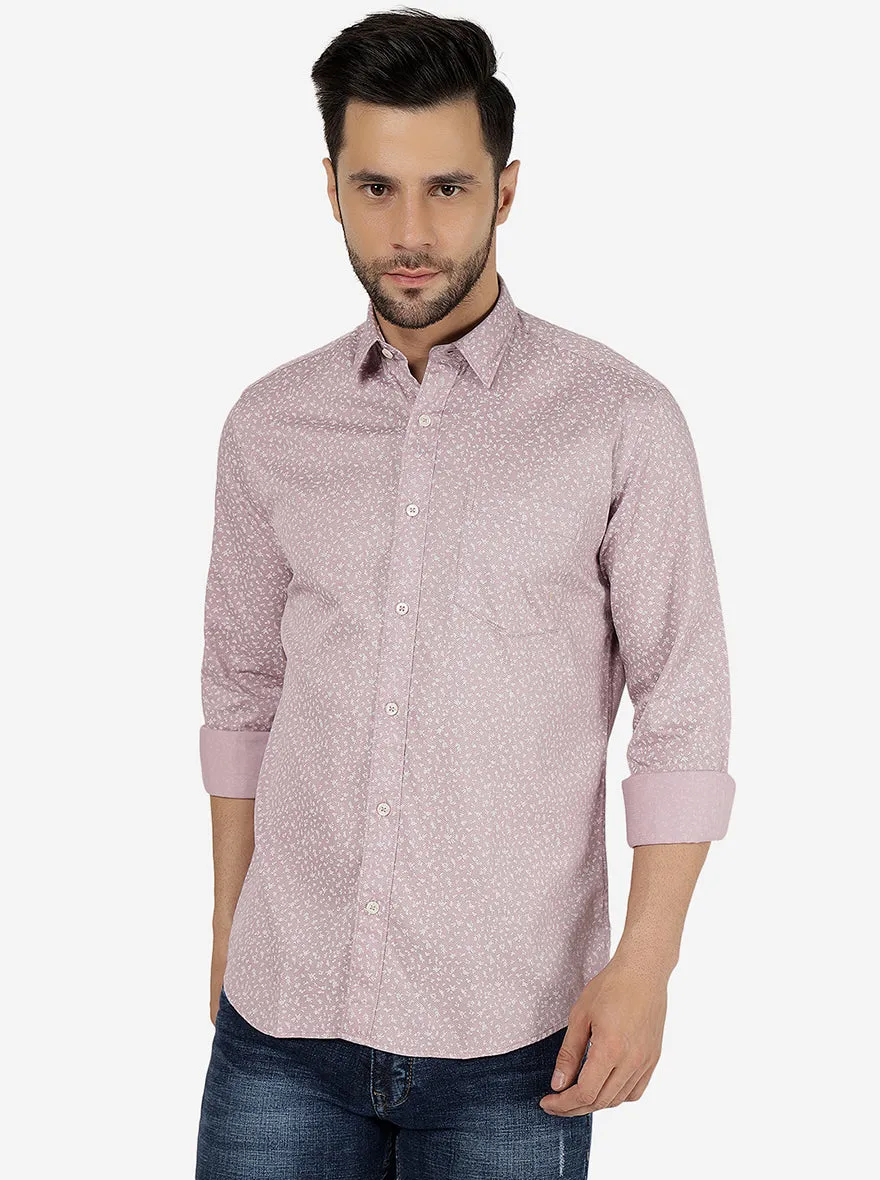 Sangria Pink Printed Slim Fit Semi Casual Shirt | JadeBlue