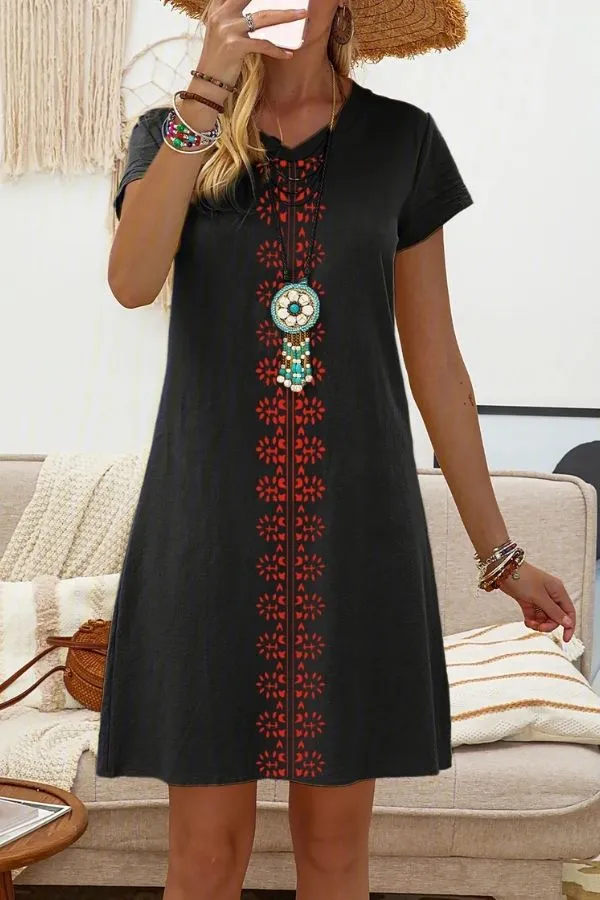 Short Sleeve Ethnic Style Midi Dress