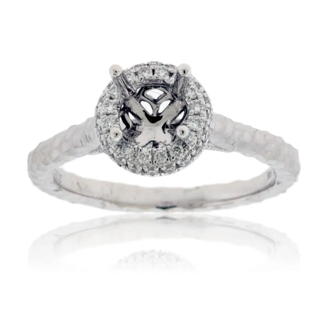Simple Halo Stone Finish Style Semi Mount Diamond Ring