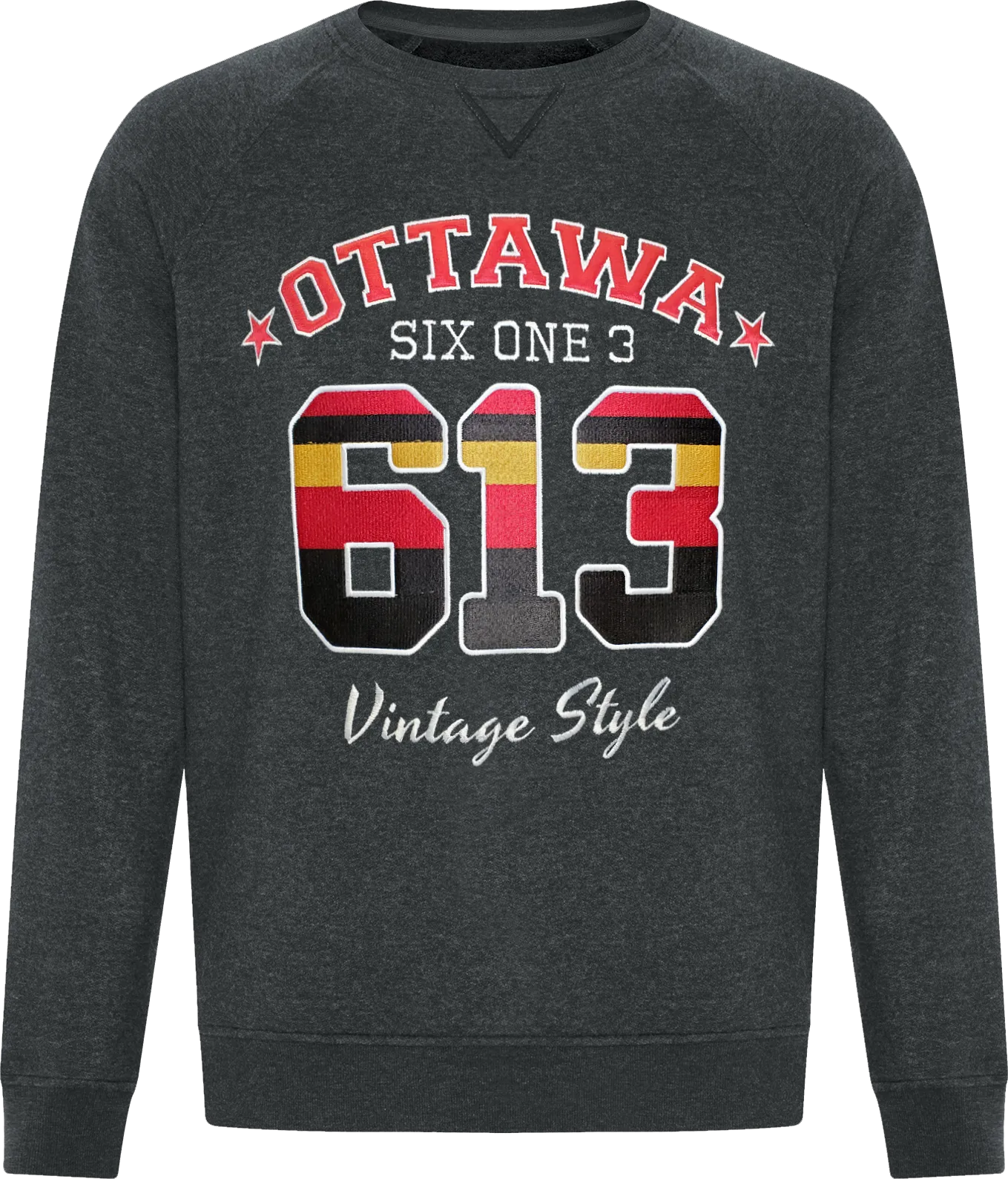 Six One 3 Vintage Style Ottawa Crew Neck Black Heather