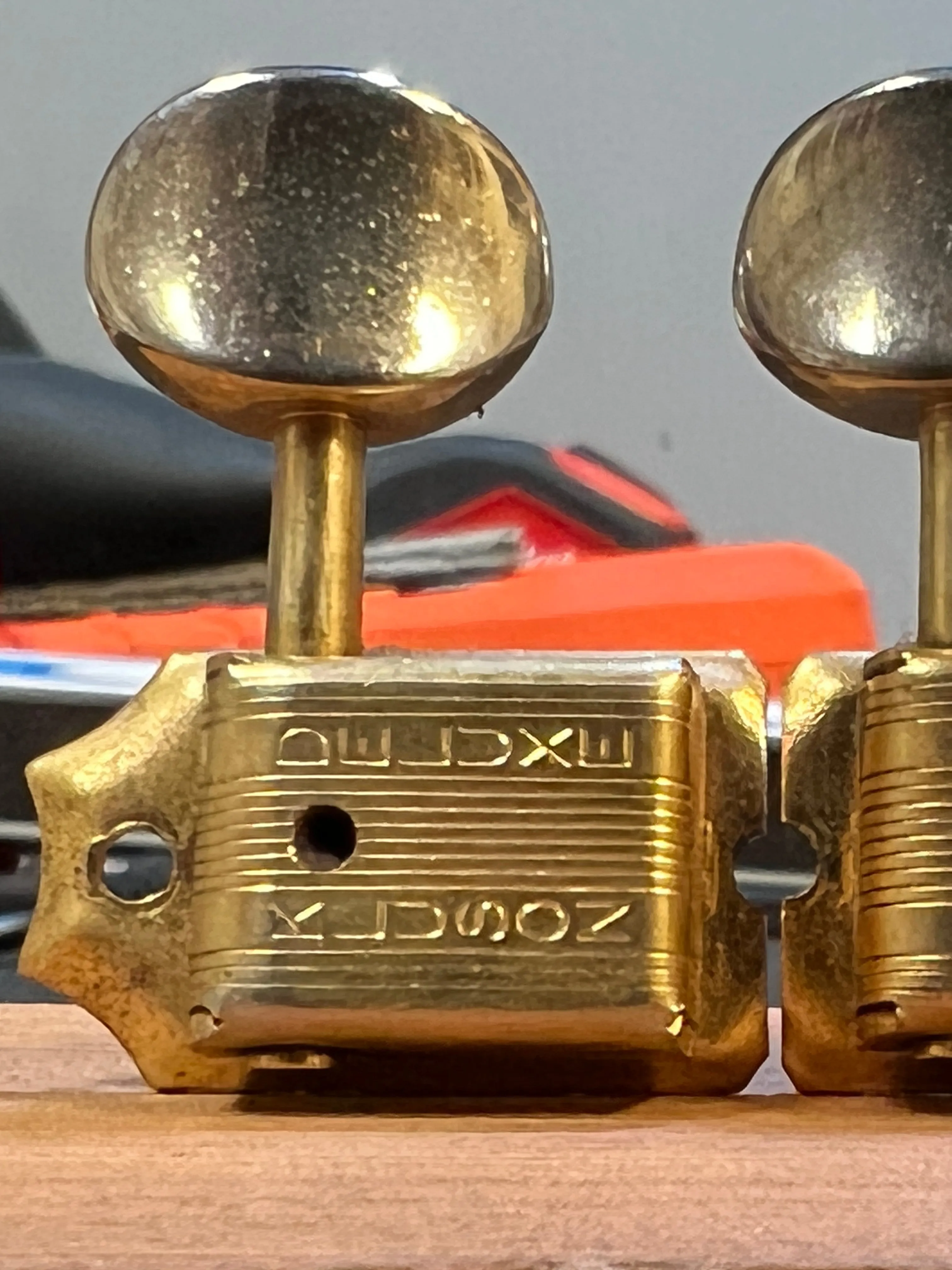SOLD - Fender Double line gold tuners w/screws, no bushings. 1964-1969