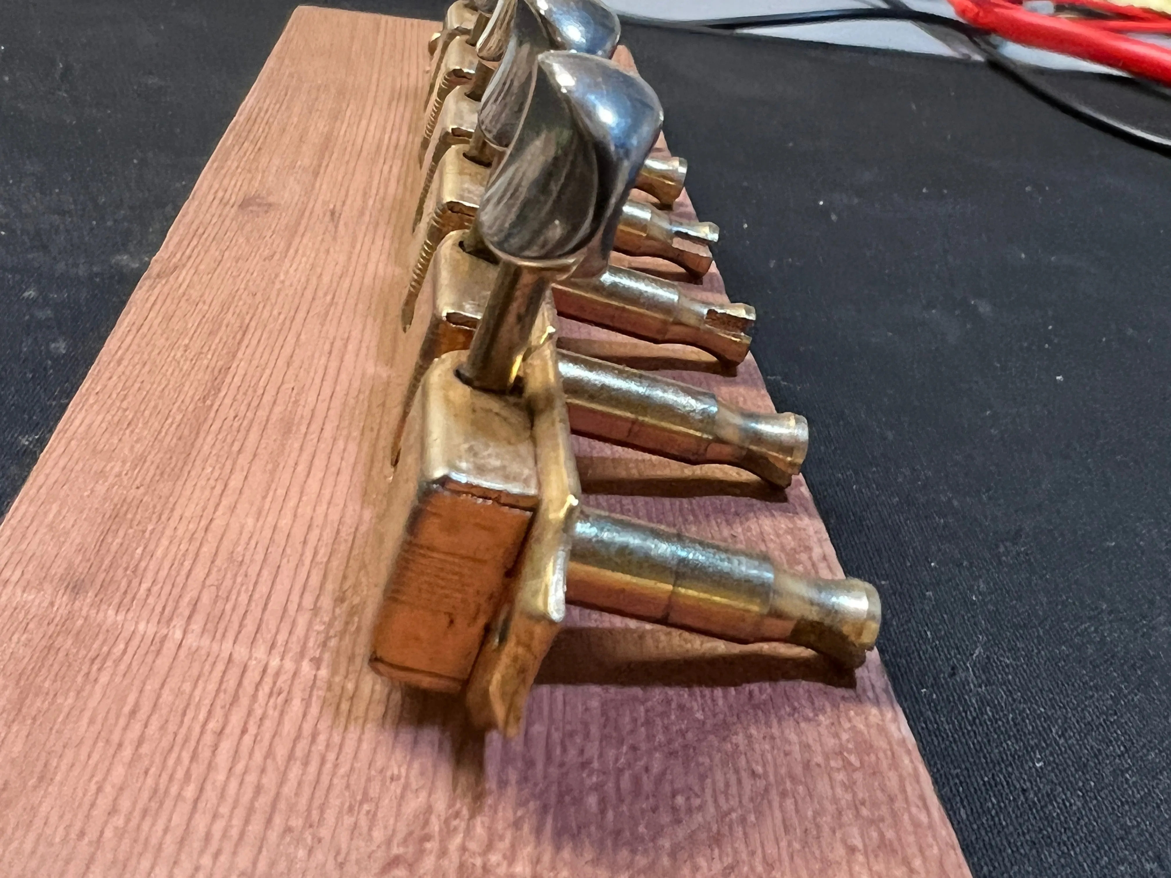 SOLD - Fender Double line gold tuners w/screws, no bushings. 1964-1969