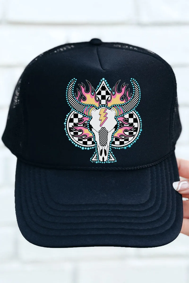 Spade Steer In Flames Otto Black Foam Front Trucker Hat