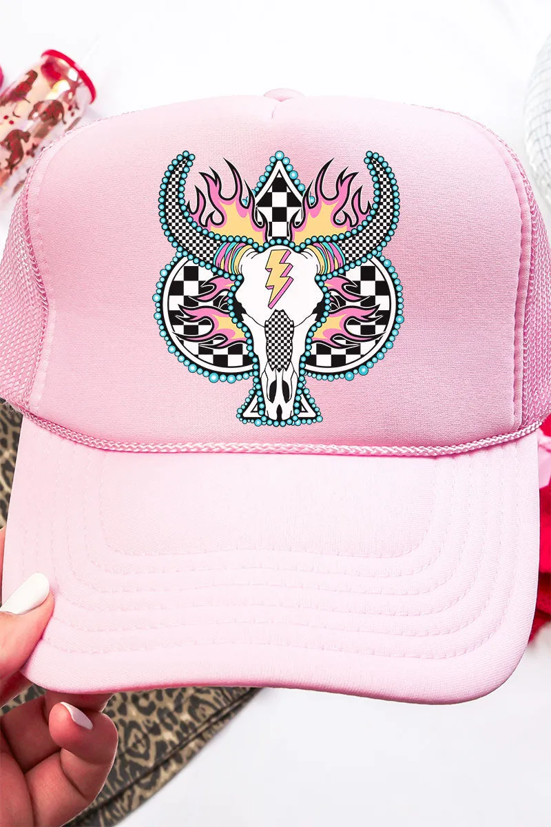 Spade Steer In Flames Otto Soft Pink Foam Front Trucker Hat