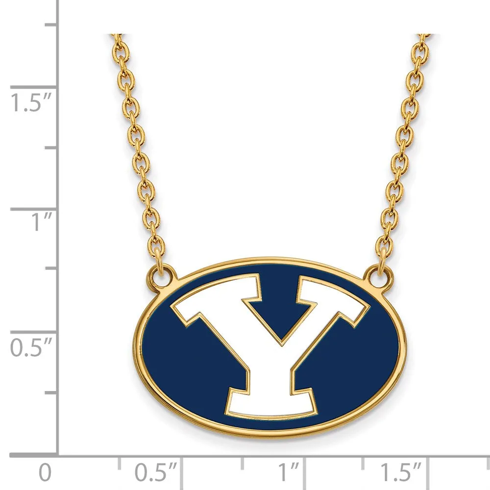 Sterling Silver Gold-plated Brigham Young University Letter Y Large Enameled Pendant 18 inch Necklace