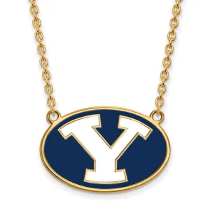 Sterling Silver Gold-plated Brigham Young University Letter Y Large Enameled Pendant 18 inch Necklace