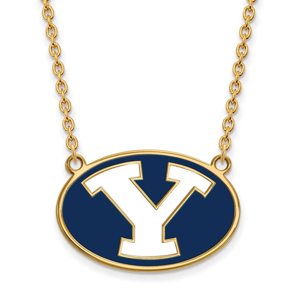 Sterling Silver Gold-plated Brigham Young University Letter Y Large Enameled Pendant 18 inch Necklace