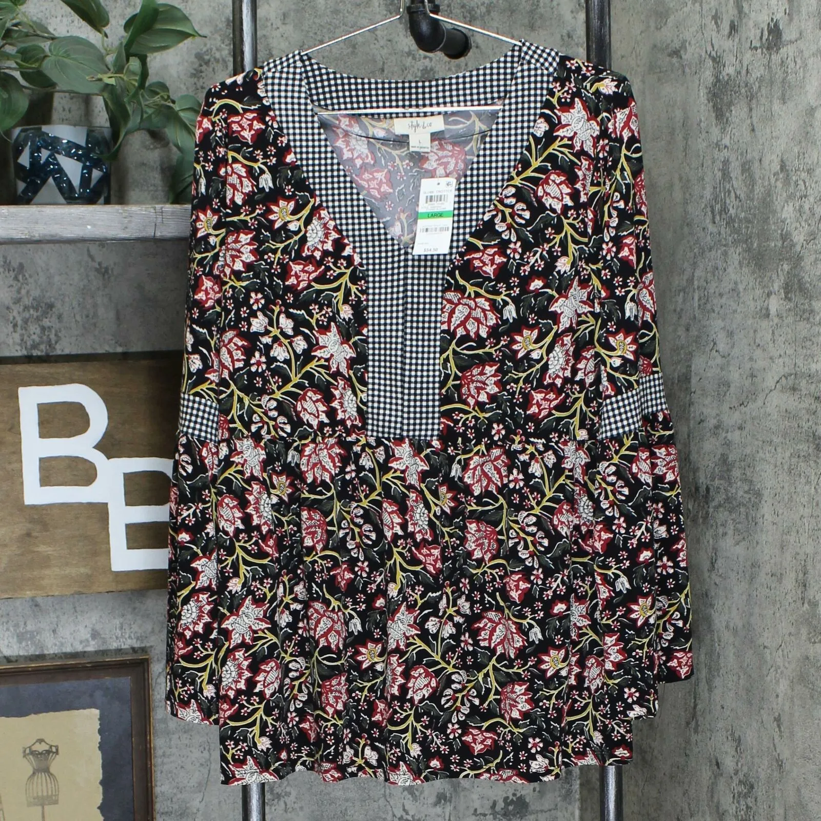 Style & Co. Women's V-Neck Relaxed Fit Mixed Print Tunic Top