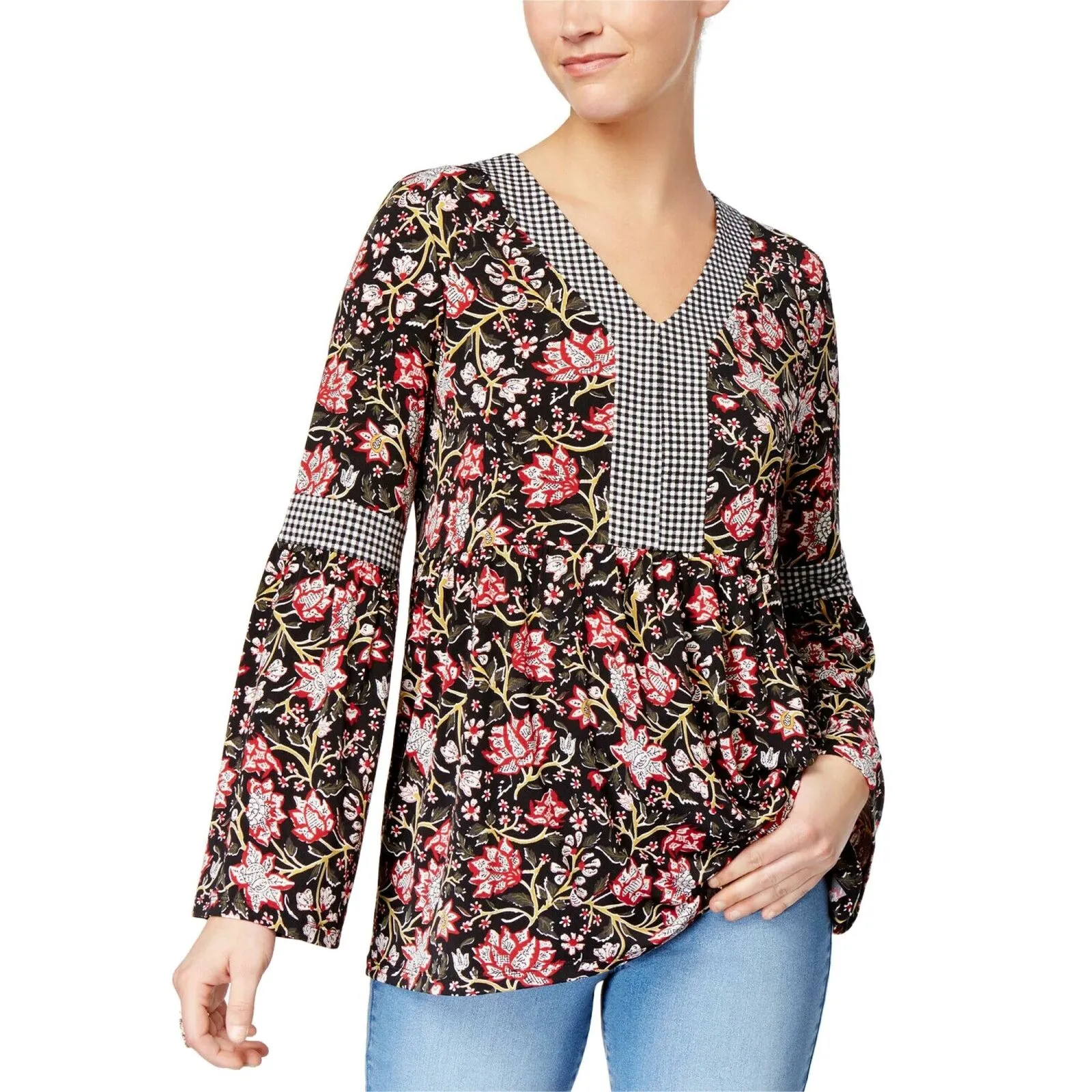 Style & Co. Women's V-Neck Relaxed Fit Mixed Print Tunic Top