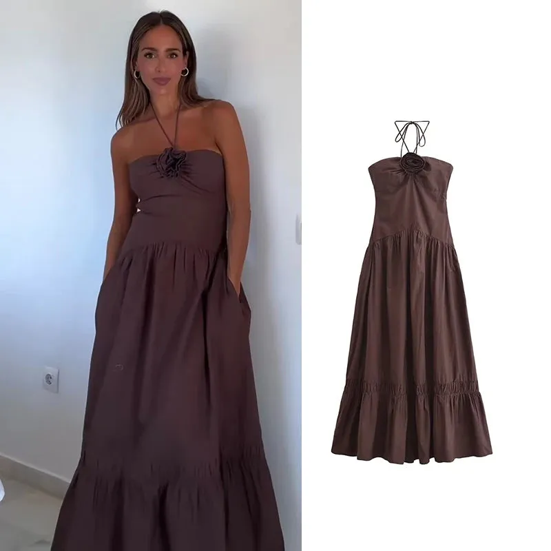 Summer Dresse New Chic Tube Top Hanging Neck Street Fashion Party Long Dress