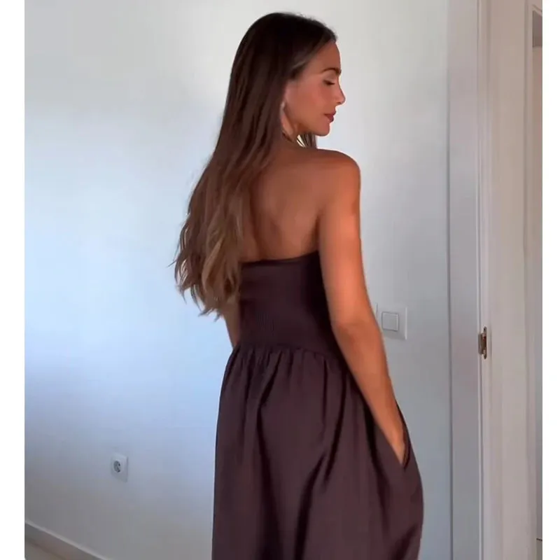 Summer Dresse New Chic Tube Top Hanging Neck Street Fashion Party Long Dress