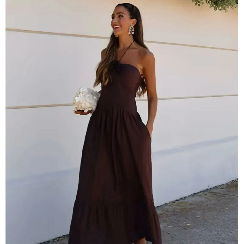 Summer Dresse New Chic Tube Top Hanging Neck Street Fashion Party Long Dress