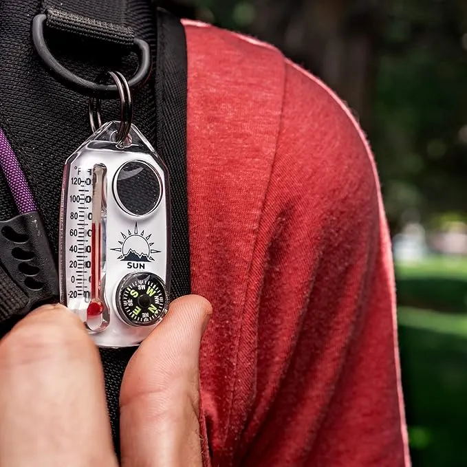 Sun Company TripleGage - 3-in-1 Zipper Pull with Compass, Thermometer, and Magnifying Glass | Essential Outdoor Navigation Tool for Camping, Hiking, and Scouting