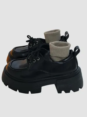 Thick Soled Leather Women Retro Shoes