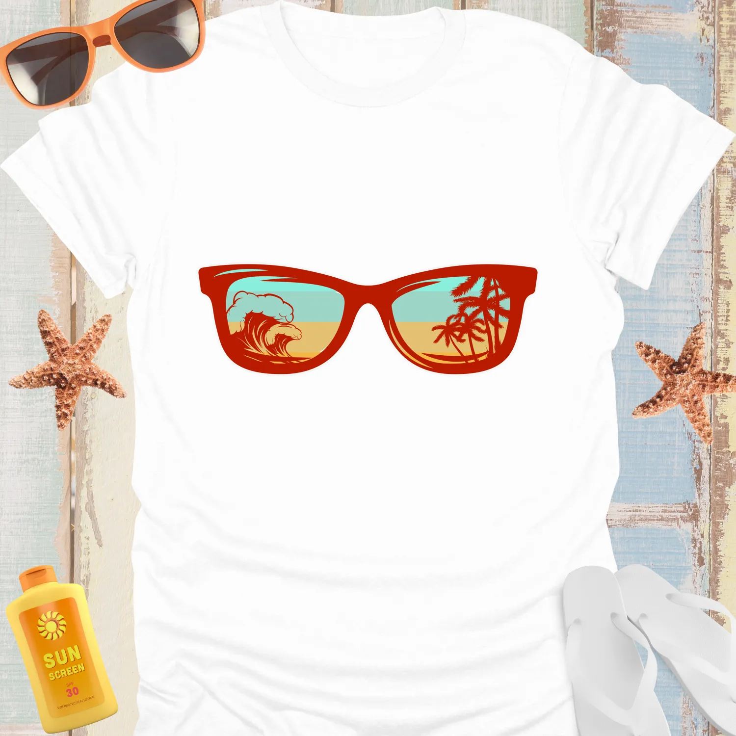Tropical Surf Lifestyle T-Shirt With Sunglasses Design