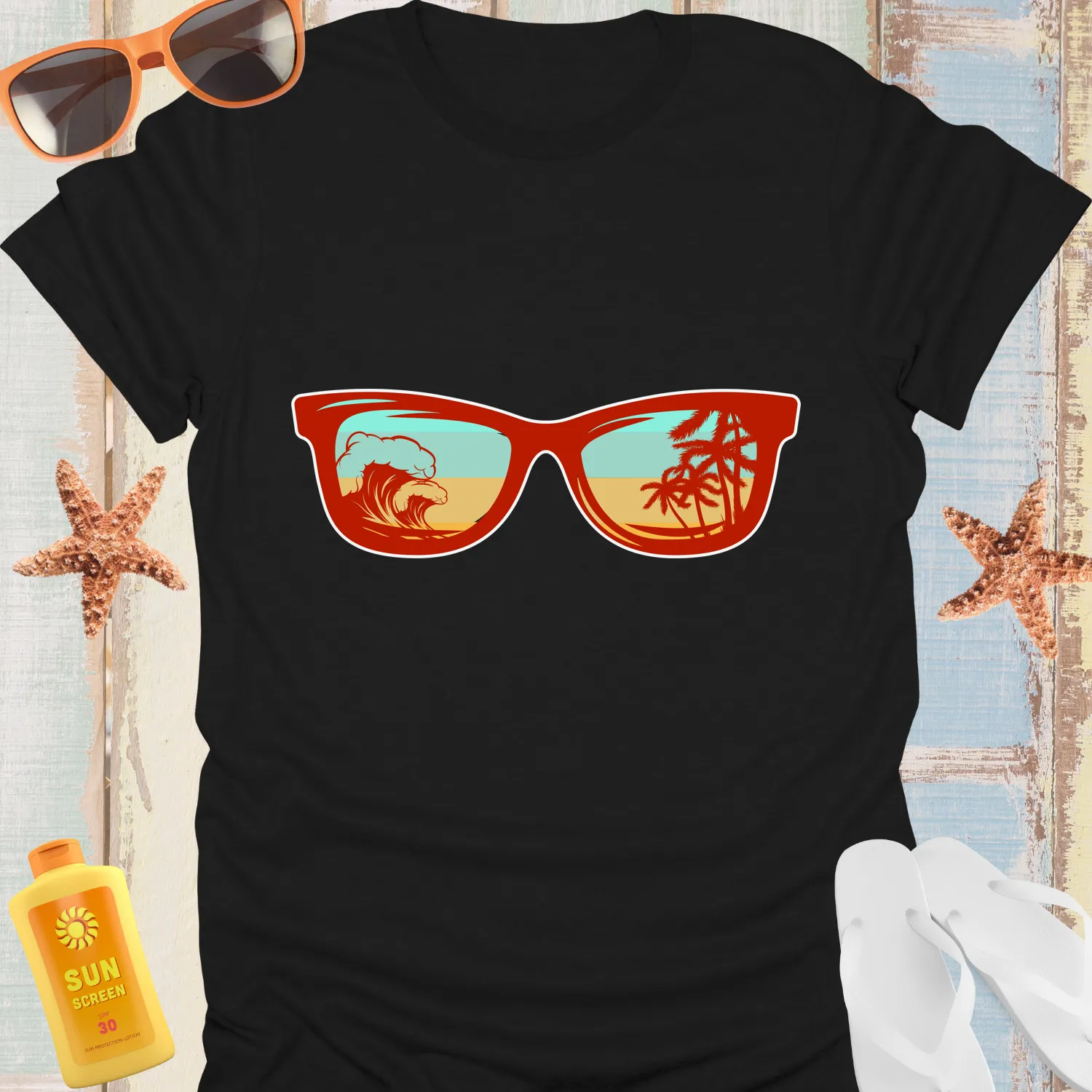 Tropical Surf Lifestyle T-Shirt With Sunglasses Design