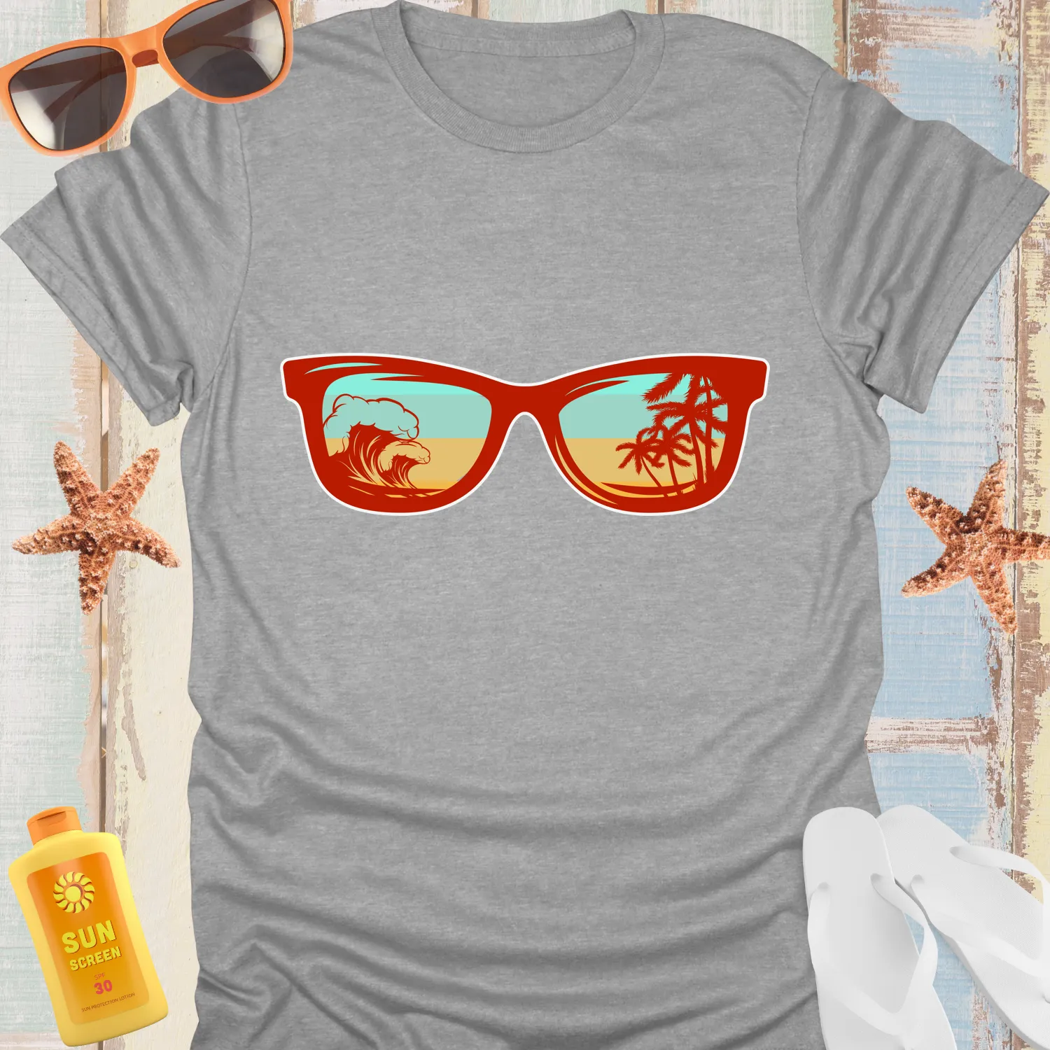 Tropical Surf Lifestyle T-Shirt With Sunglasses Design