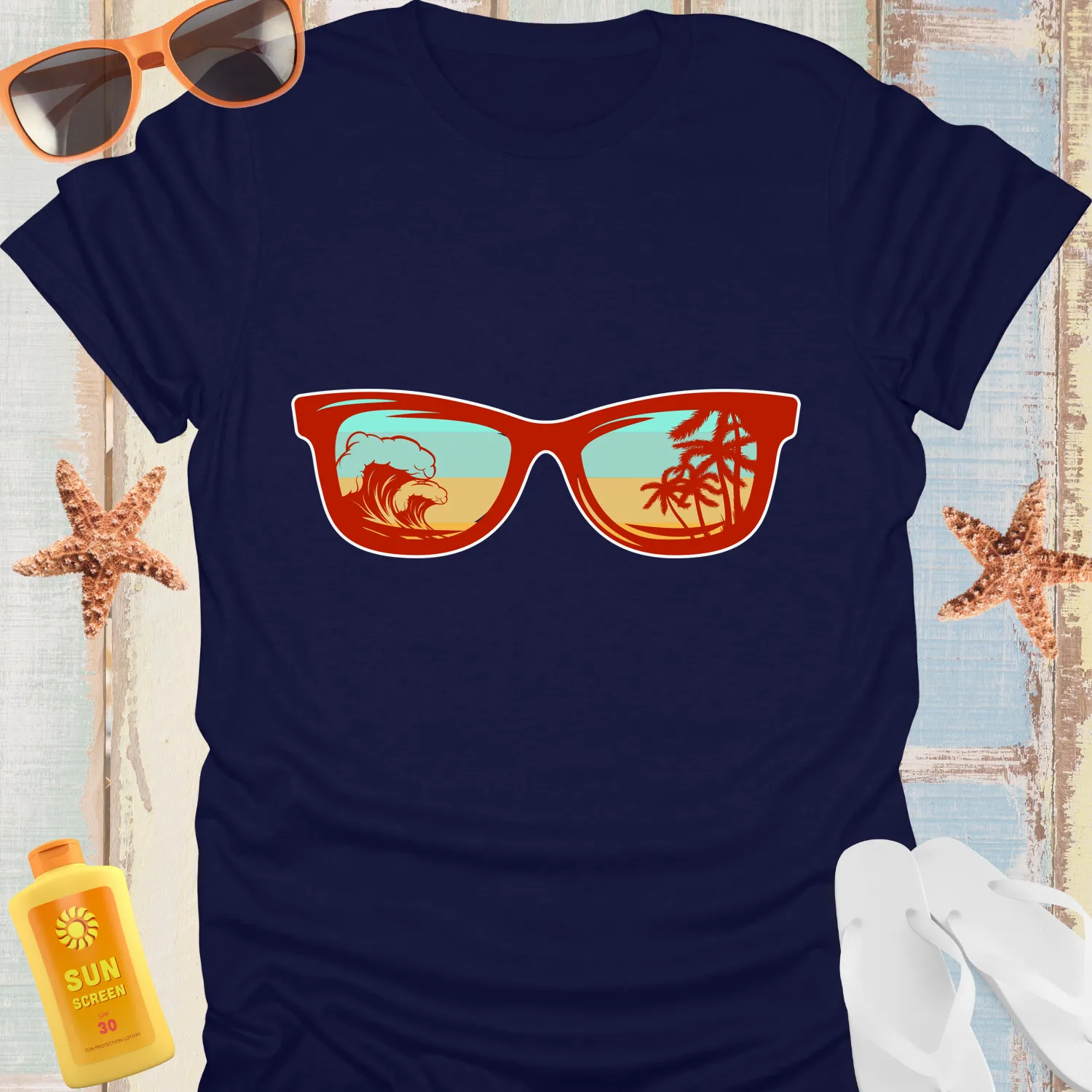 Tropical Surf Lifestyle T-Shirt With Sunglasses Design