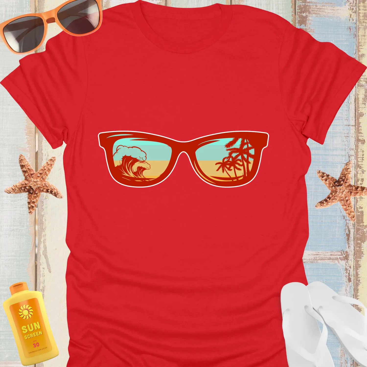 Tropical Surf Lifestyle T-Shirt With Sunglasses Design
