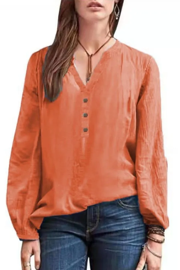 V Neck Button Breasted Blouse