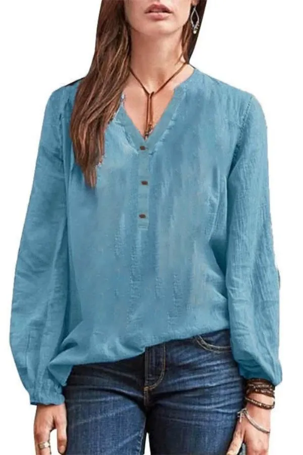 V Neck Button Breasted Blouse