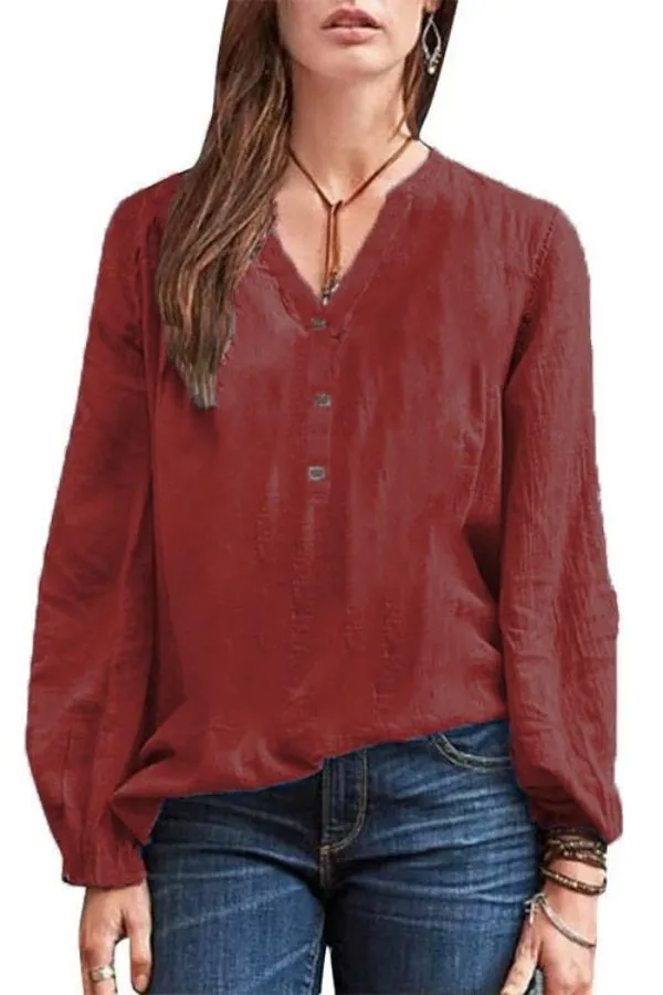 V Neck Button Breasted Blouse