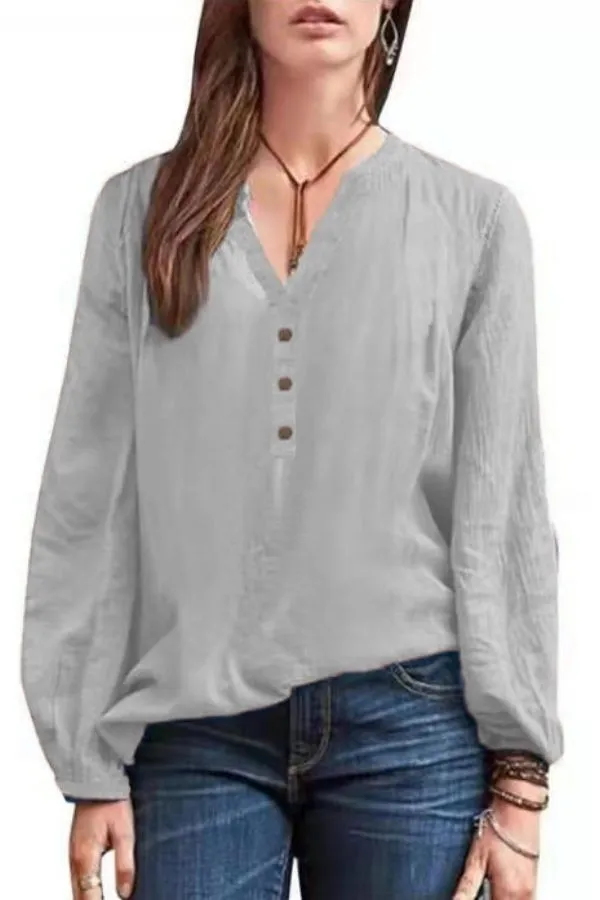 V Neck Button Breasted Blouse