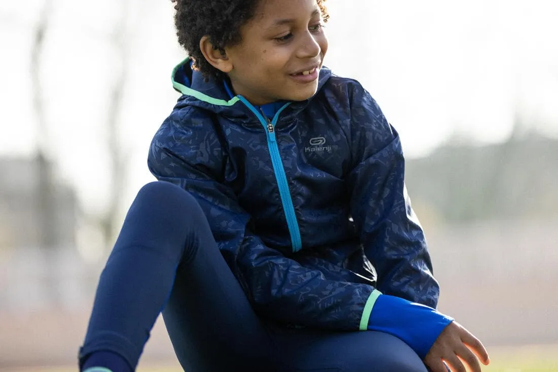 Veste coupe vent enfant pour l'athlétisme Kalenji AT 100 bleue