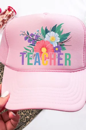 Vibrant Floral Teacher Otto Soft Pink Foam Front Trucker Hat