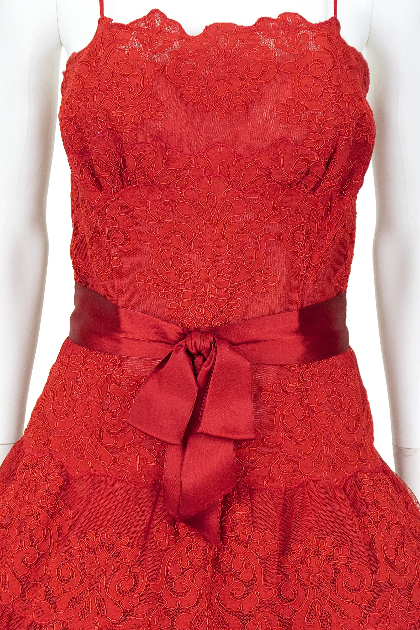 VICKY TIEL 1990s Couture Red Lace Cocktail Dress
