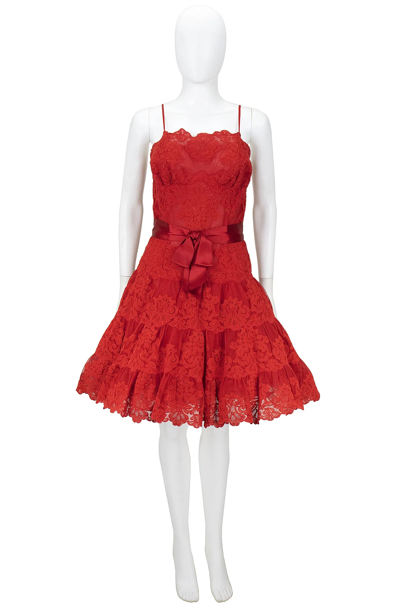 VICKY TIEL 1990s Couture Red Lace Cocktail Dress