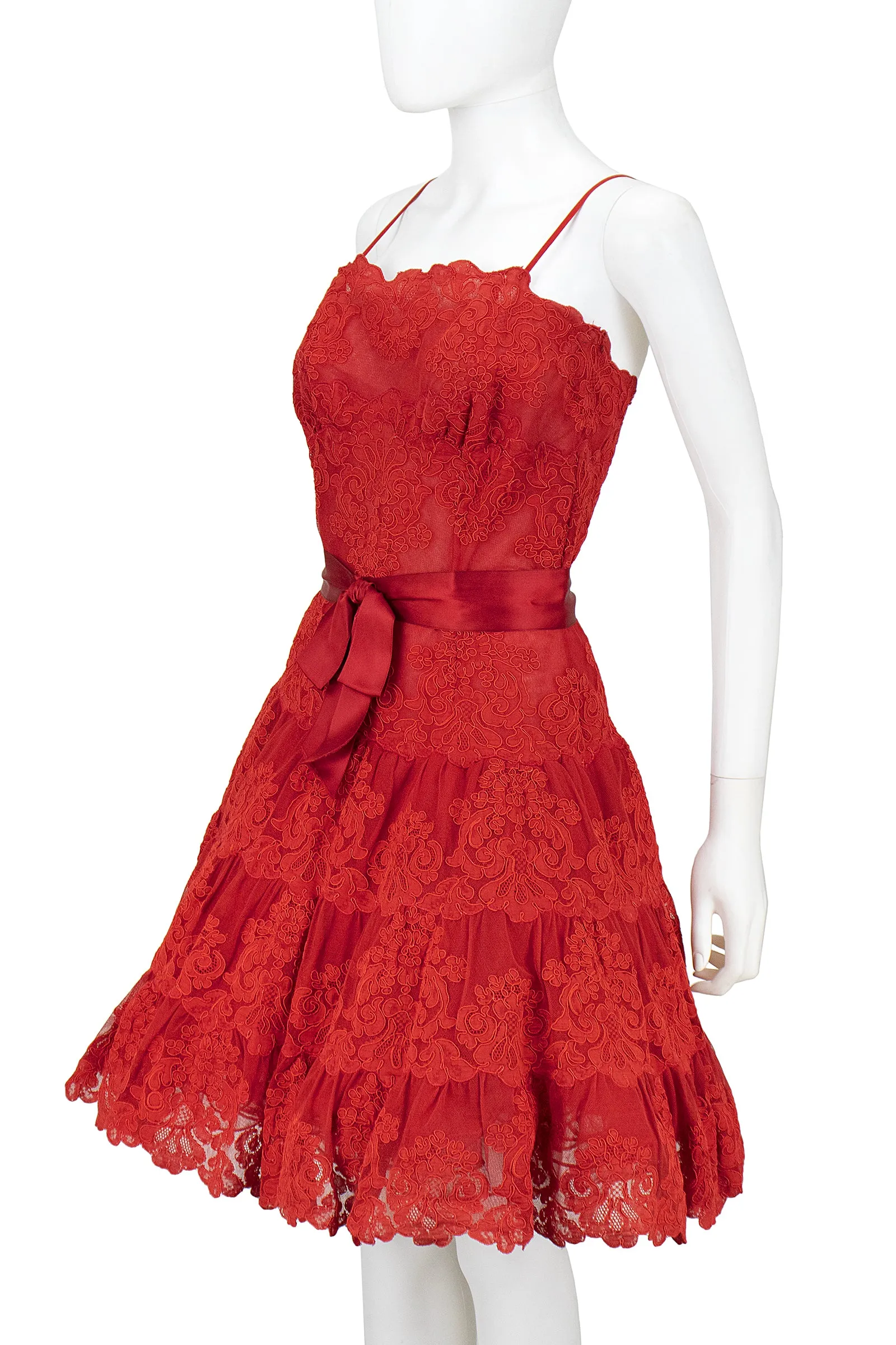 VICKY TIEL 1990s Couture Red Lace Cocktail Dress