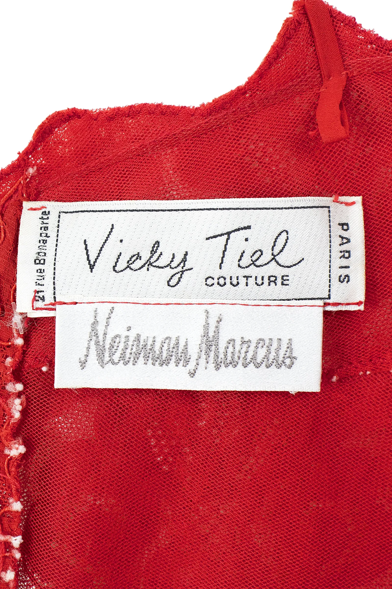 VICKY TIEL 1990s Couture Red Lace Cocktail Dress