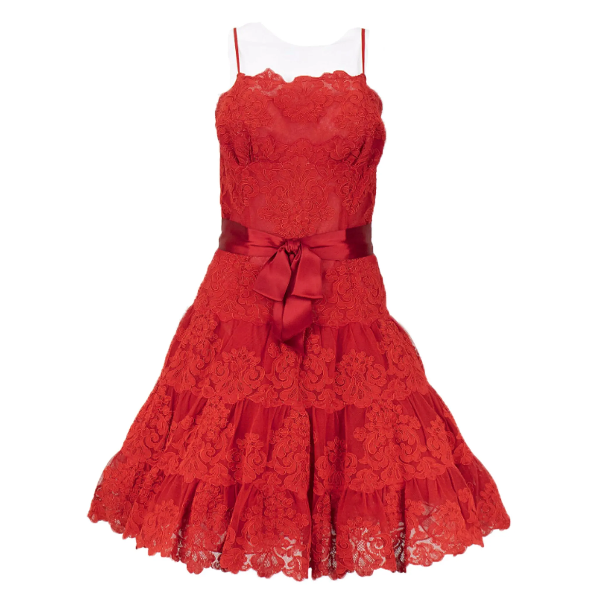 VICKY TIEL 1990s Couture Red Lace Cocktail Dress