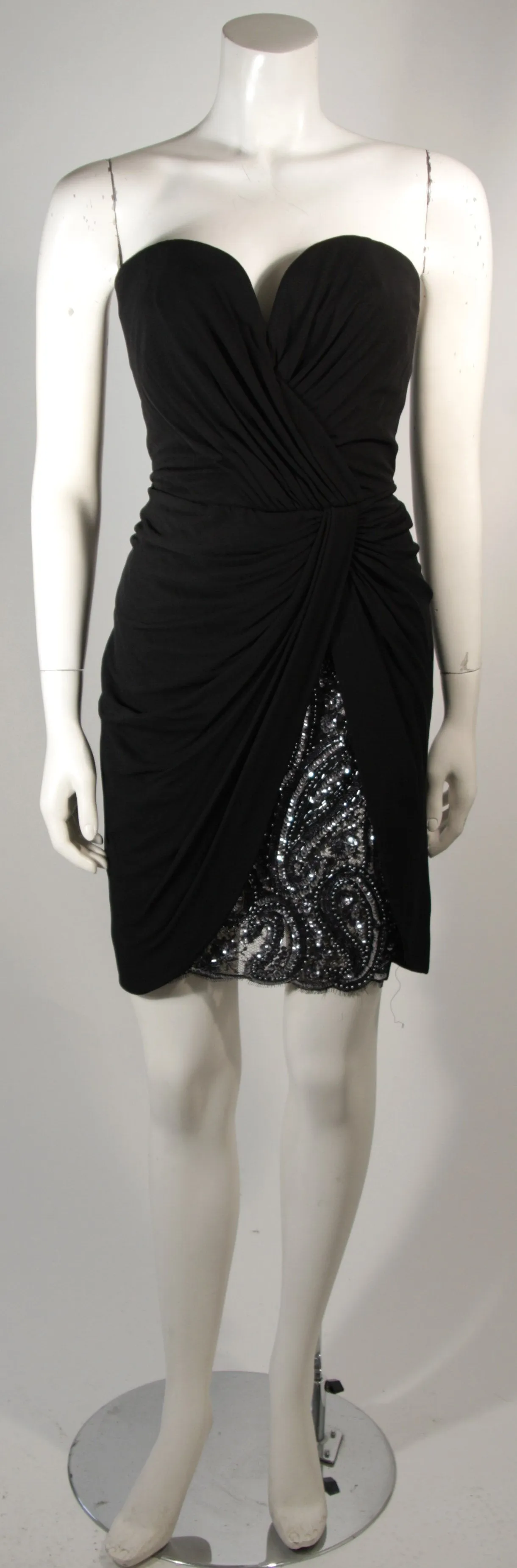 VICKY TIEL Black Jersey Cocktail Dress with Sequin Detail Size 38
