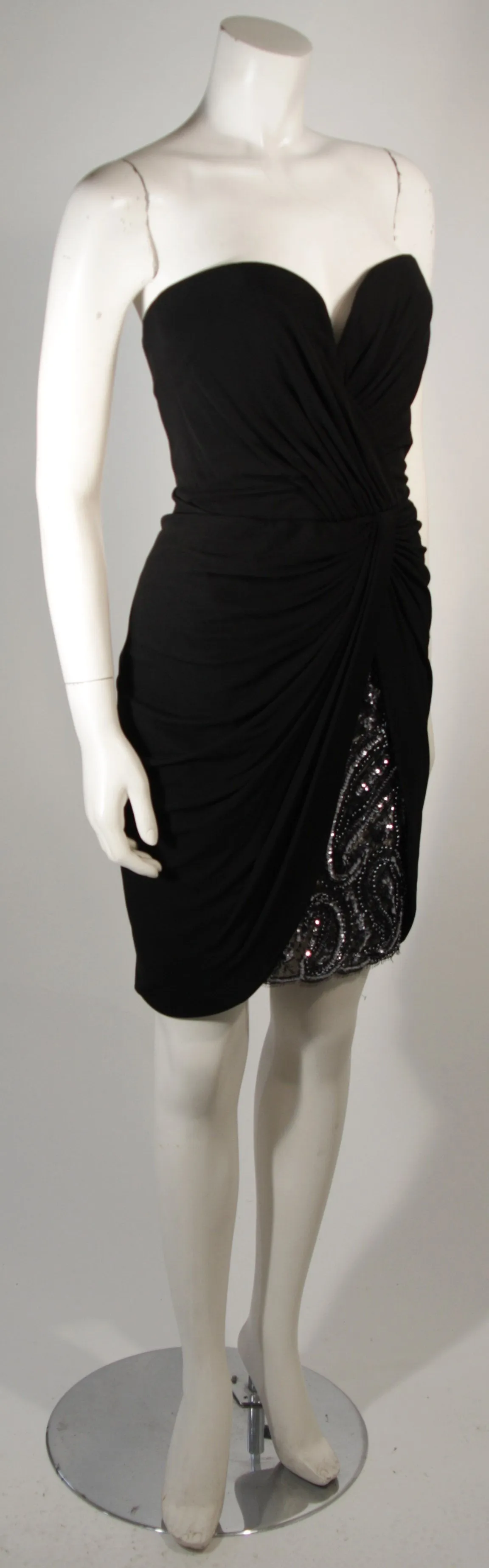 VICKY TIEL Black Jersey Cocktail Dress with Sequin Detail Size 38