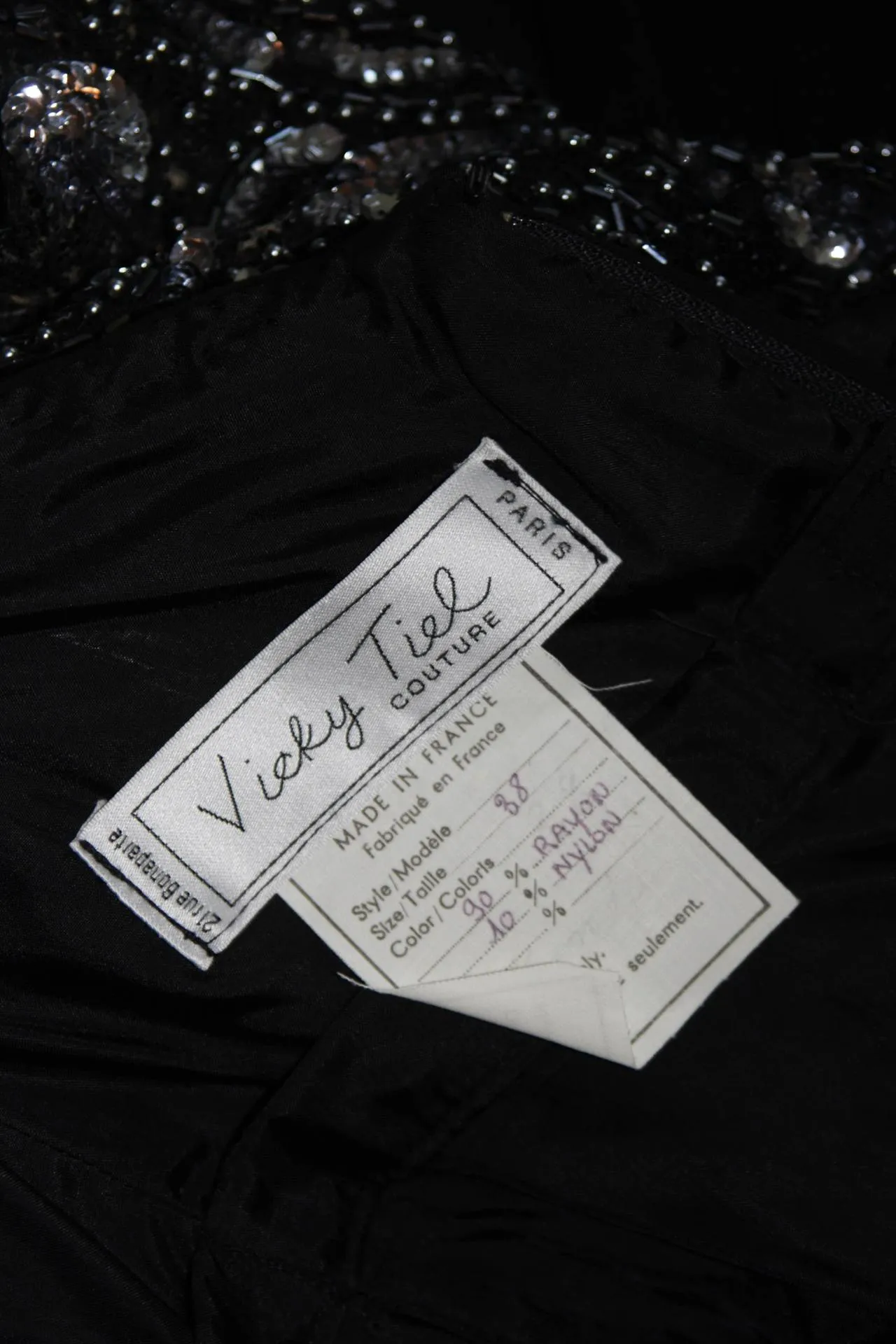 VICKY TIEL Black Jersey Cocktail Dress with Sequin Detail Size 38