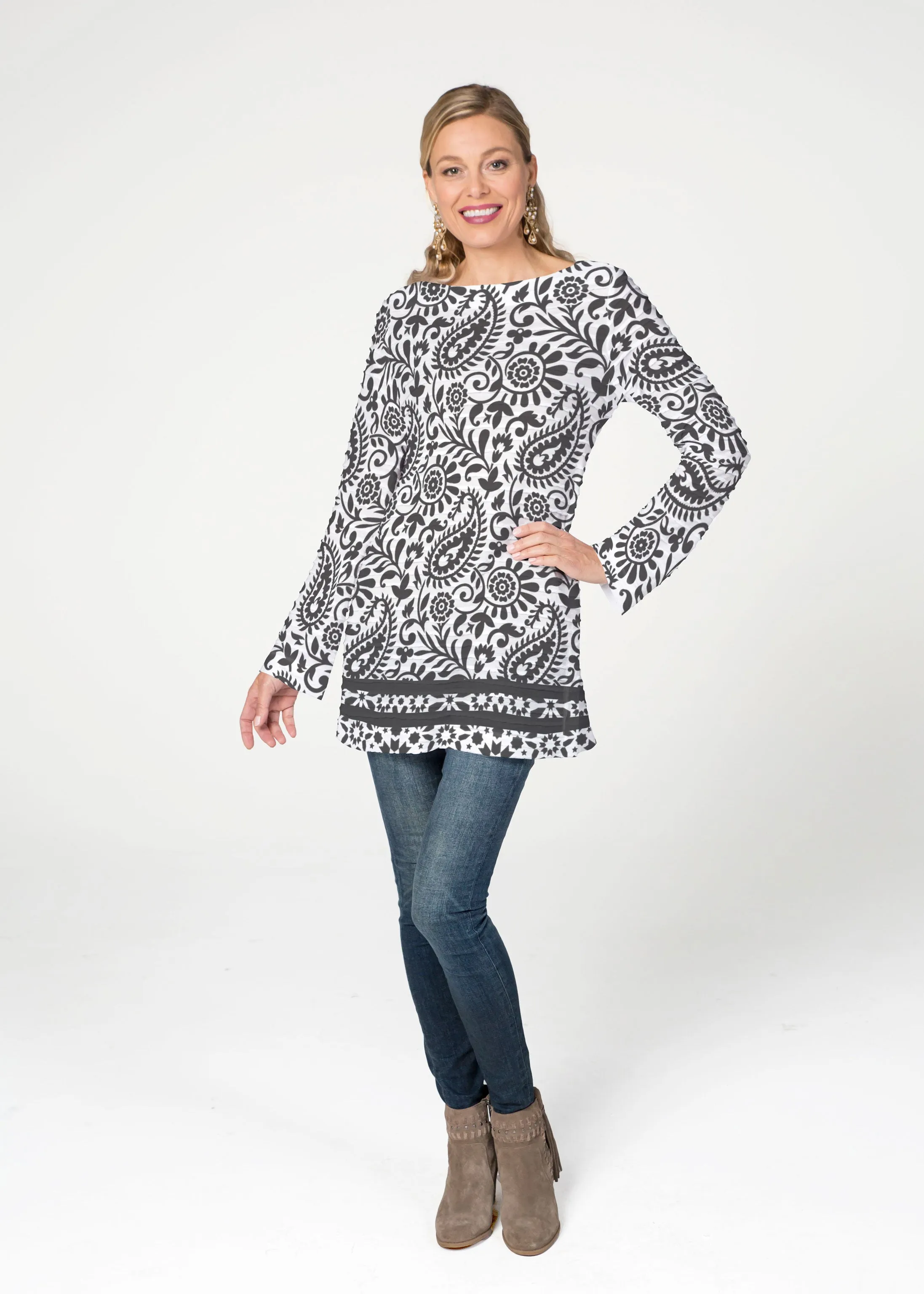Victoria (14301) ~ Banded Boatneck Tunic