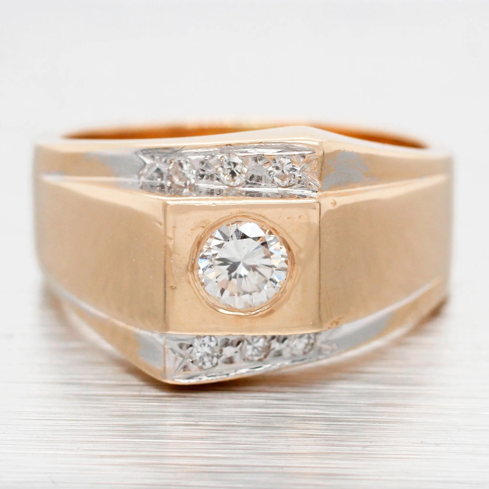 Vintage 0.36ctw Diamond Men's Signet Ring - 14k Yellow Gold - Size 7.75