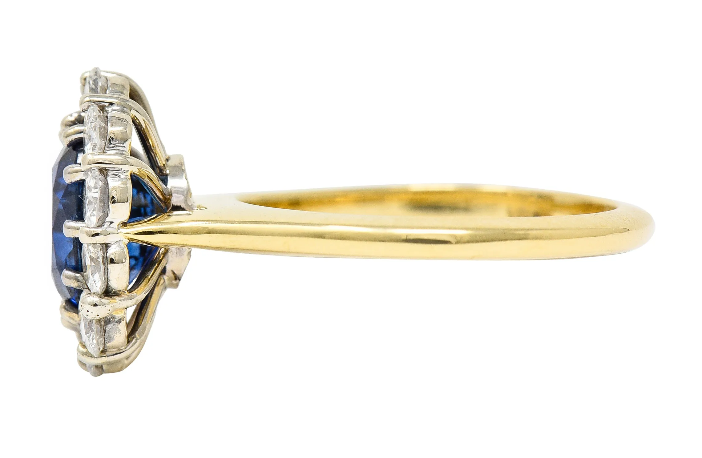 Vintage 3.25 CTW Cushion Cut Sapphire Diamond 18 Karat Two-Tone Vintage Halo Ring GIA