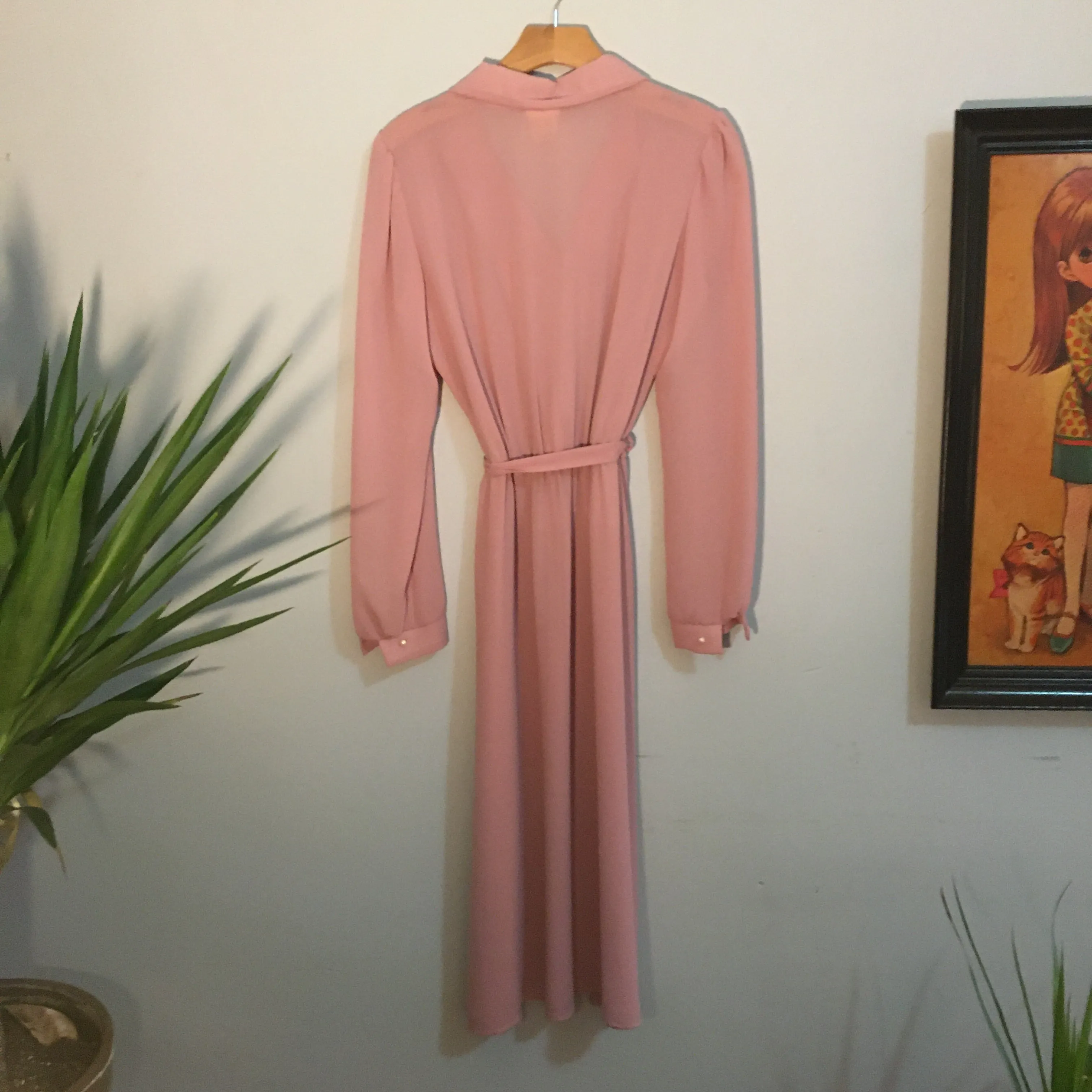 Vintage 70s 80s Byer Too! Semi Sheer Blush long sleeve dress // Size 11