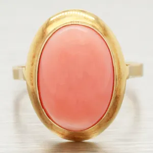 Vintage Angel Skin Coral Oval Cocktail Ring - 18k Yellow Gold - Size 5.75