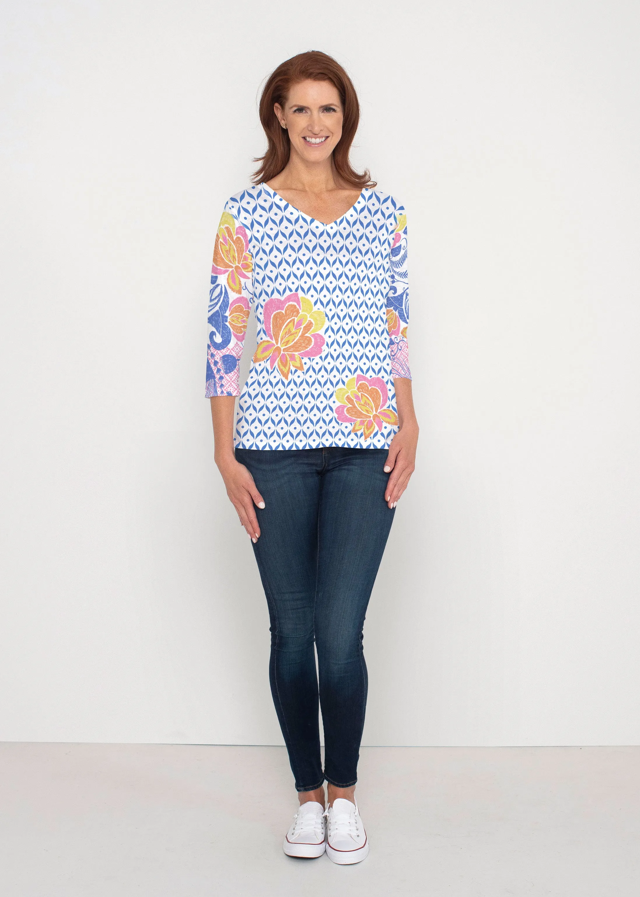Vintage Blooms (8039) ~ Signature 3/4 Sleeve V-Neck Top