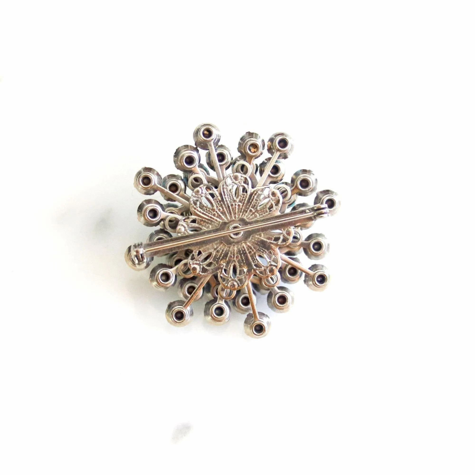 Vintage Blue and Aurora Borealis Sputnik Style Brooch