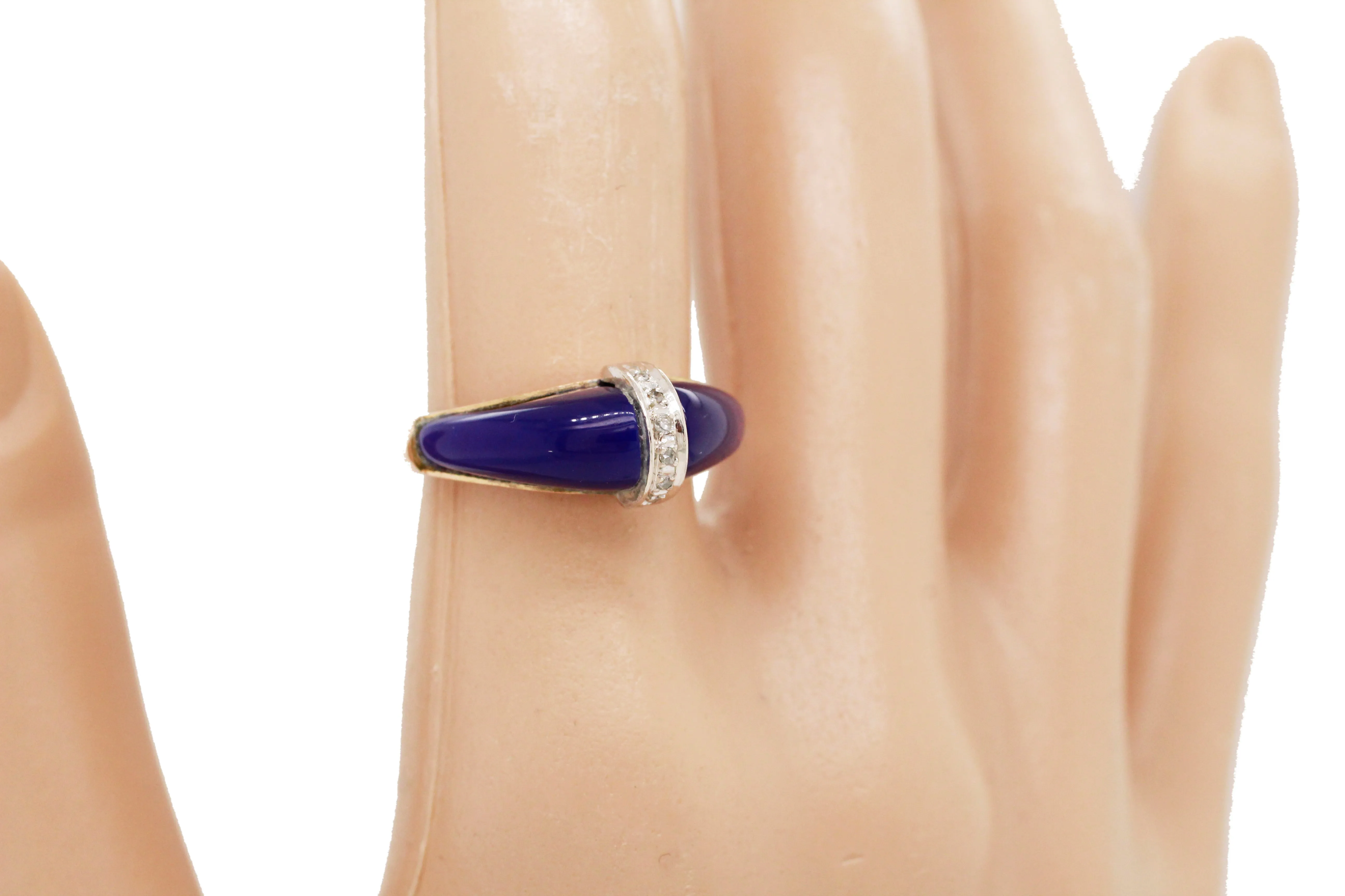 Vintage Blue Lapis Lazuli and Diamond Band Ring - 14k Yellow Gold - Size 6.25