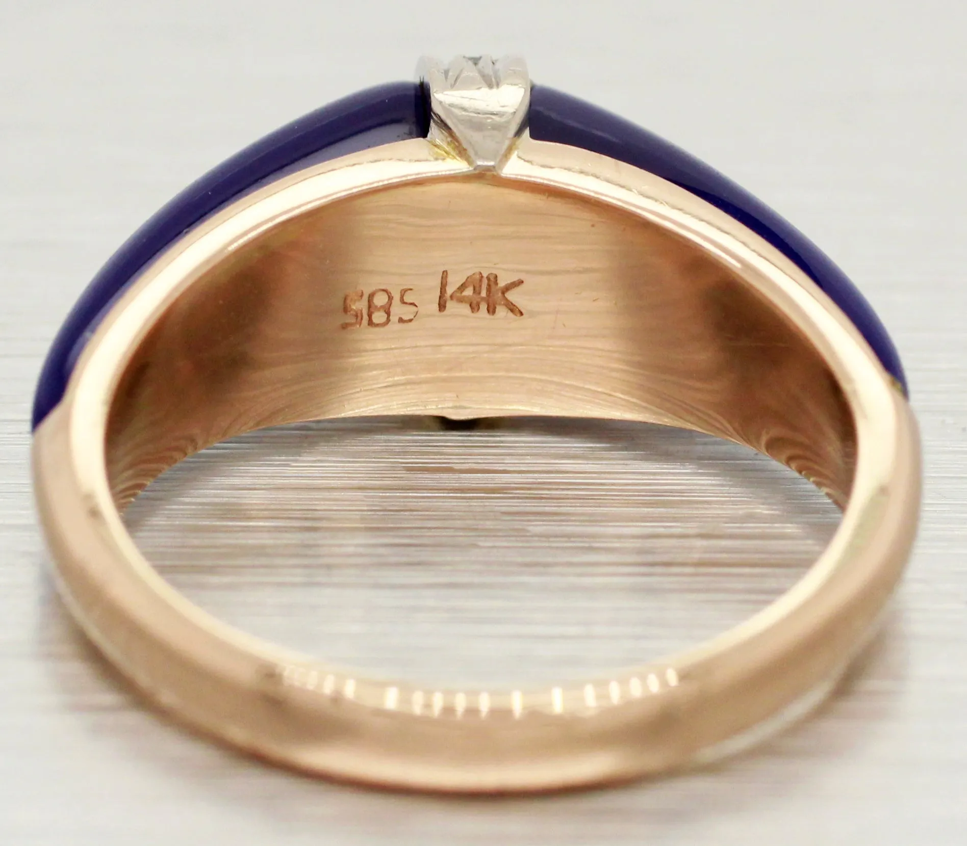 Vintage Blue Lapis Lazuli and Diamond Band Ring - 14k Yellow Gold - Size 6.25