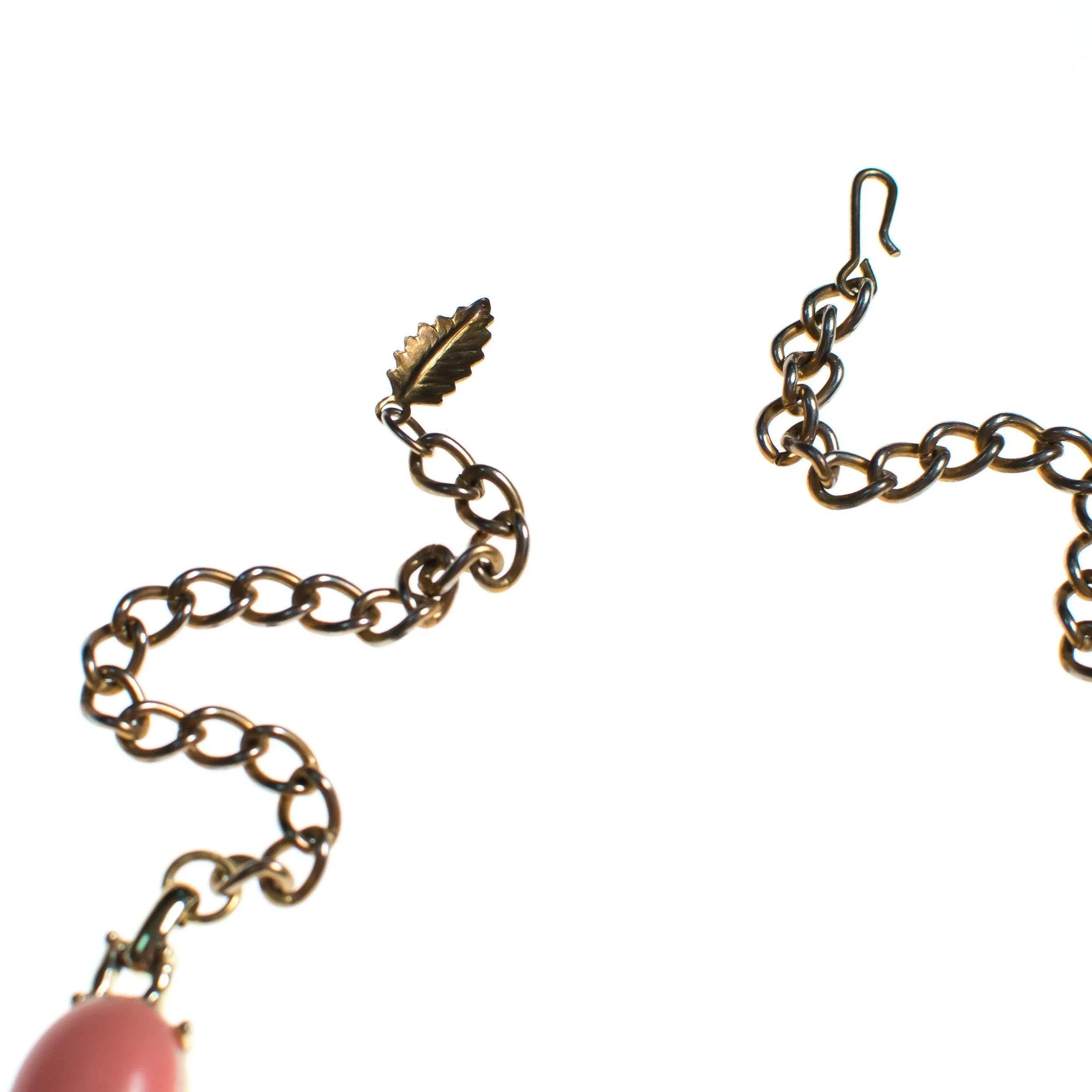 Vintage Blush Pink Lucite Thermoset Necklace, Gold Tone Setting, Fish Hook Clasp